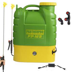PARTNERPRO PP-16B 16L Battery Powered Sprayer, green and yellow, with two wands and nozzles - Sprayer