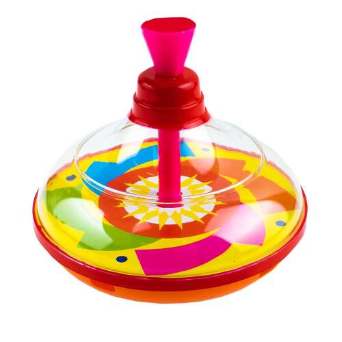 Színes pörgettyű piros és sárga mintával, tökéletes játék gyerekeknek