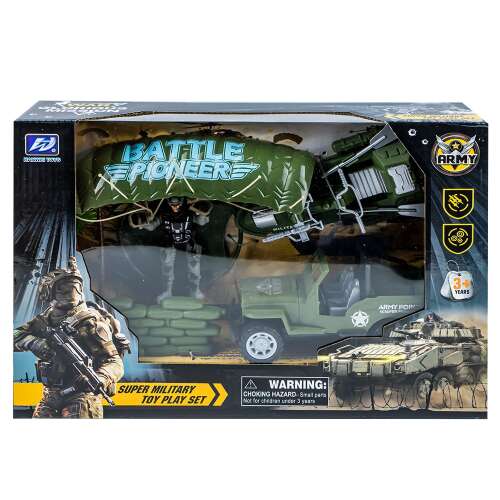 Battle Pioneer Super Military Toy Play Set, katona, dzsip, helikopter és tank játékkészlet