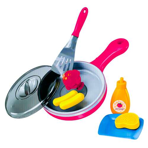 Smart Cook Elektronikus Serpenyő Játék Konyhai Szett Fedővel, Lapáttal, Tállal, Étellel és Ketchup-pal
