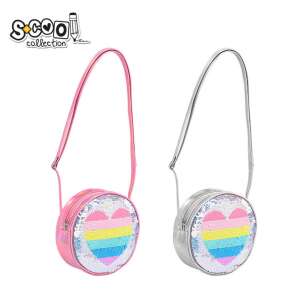 S-cool kollekció Szív flitteres válltáska lányoknak, rózsaszín és ezüst, 16x16x5 cm - Gyerek válltáska, oldaltáska