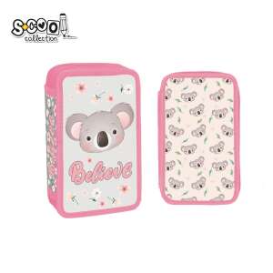 S-COOL Believe pencil case with koala design, pink and grey, 2 compartments, 2 zippers - Pencil Case