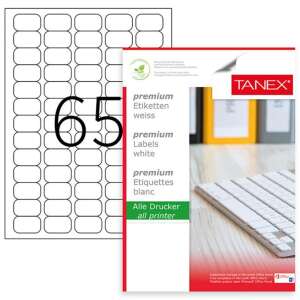 TANEX 65 labels, 38.1x21.2mm, white, rounded corners, permanent adhesive, for all printers - Label sticker