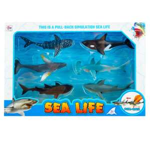 Tengeri állatok húzós játékok, 6 darabos készlet, tartalmaz bálna cápát, gyilkos bálnát, hosszúszárnyú bálnát, pörölycápát, cápát, nagy fehér cápát - Figura
