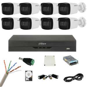 Dahua 8MP 8-channel security camera system with 8 bullet cameras, DVR, hard drive, power supply, cables, and accessories - Dahua Security Camera