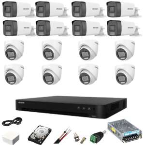 Hikvision 16 csatornás biztonsági kamera rendszer 8 Bullet és 8 Dome kamerával, 5MP, Dual Light, AcuSense DVR, 4TB HDD - Hikvision