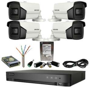 Hikvision 4-camera security system with 4-in-1 8MP IR 80m lens 3.6mm DVR Acusense 8MP Hard Drive 1TB, Accessories - Hikvision Security Camera