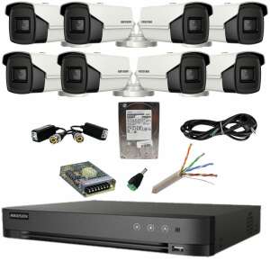 Hikvision 8-camera security system with 4-in-1 8MP cameras, 1TB hard drive, DVR, and accessories - Hikvision Security Camera