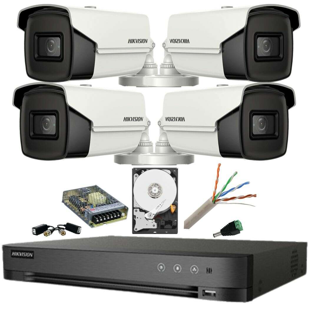 8MP (4k) Surveillance Kit Hikvision 4 IR Cameras 80m lens 3.6 mm DVR AcuSense 4 channel Smart Playback HDD 2 TB accessories