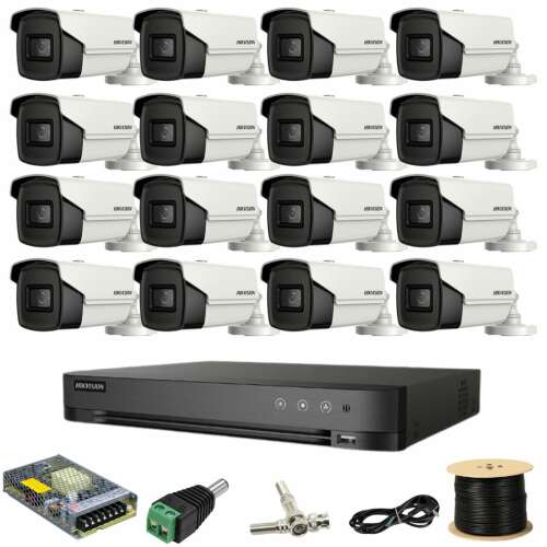 Hikvision 16-channel 8MP AcuSense security system with 16 cameras, DVR, and accessories