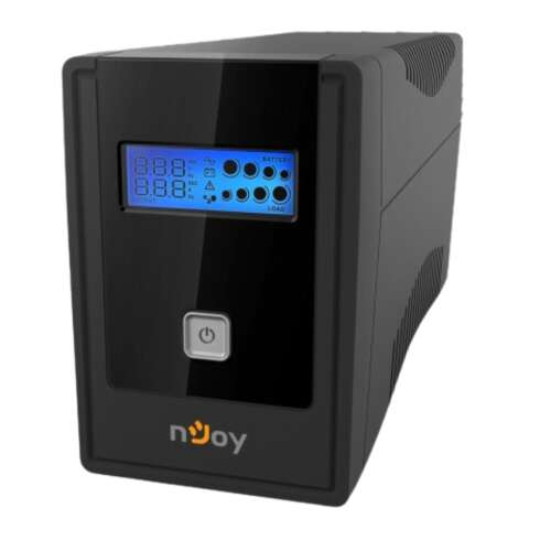 NJOY UPS 800VA 480W vonal-interaktív UPS LCD kijelzővel, 2 Schuko aljzat, Gbit védelem RJ11/RJ45 portokhoz, USB és HID kommunikációs portok