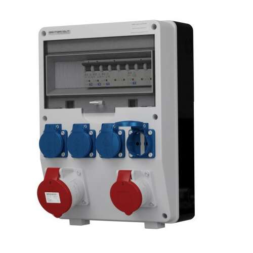 TD-S szerelt ipari elosztó doboz installációval, 1x(5P16A), 1x(5P32A), 4x(2P+F) aljzat, kismegszakító