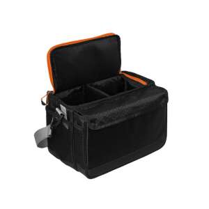 Delphin ATAK! Quick horgász táska, nyitva, rekeszek láthatóak, fekete narancssárga betétekkel - Horgásztáska & botzsák