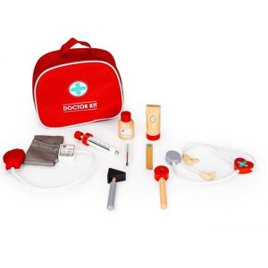 Ecotoys Wooden Doctor Kit Playset - 9 Pieces with Stethoscope, Syringe, and Bag - Doctor Playset
