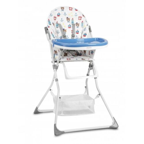 Ricokids Eldo etetőszék fehér és kék színben tárolókosárral