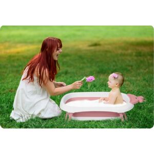Ricokids RK-282 pink foldable baby bathtub in use - Ricokids Baby Bathtub, Bath Stand