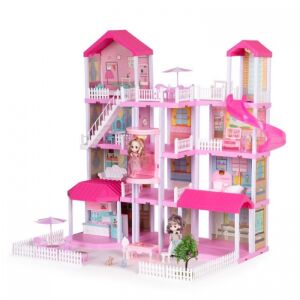 Ecotoys Fa Babaház LED Világítással, 70x53x91cm - Babaház