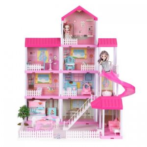 Ecotoys three-story dollhouse with slide and furniture - Dollhouse