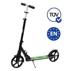 DRIFF Folding City Scooter 200mm, black and green, angled view - Kids' Scooter