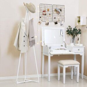 Vasagle Hitch white coat rack with 9 hooks in hallway setting - VASAGLE Standing hanger