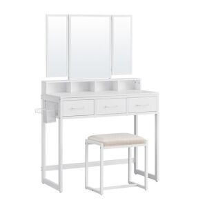 Mercaton White Dressing Table with Tri-Fold Mirror and Stool - Dressing Table