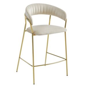 Mercaton Badia beige velvet bar stool with gold frame, angled view - Kitchen Furniture