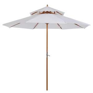 White patio umbrella with double canopy and wooden pole - Art