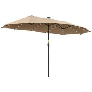 Khaki rectangular solar powered LED patio umbrella, 265x450 cm - Parasol