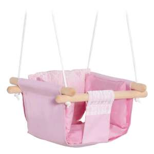 Pink baby swing with wooden frame and padded seat, suitable for indoor or outdoor use - Babies & Toddler