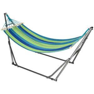 Hamac bumbac cu suport otel, geanta, albastru si verde, dungi, 188×62 cm 106781498