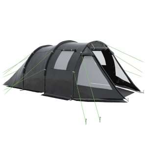Black 3-4 person camping tent with a porch, waterproof, 475x264x172 cm - Tent