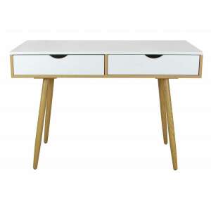 Jumi computer desk with two drawers, white and natural, 110x50x75 cm, front view - Computer Desk