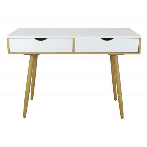 Jumi computer desk with two drawers, white and natural, 110x50x75 cm, front view