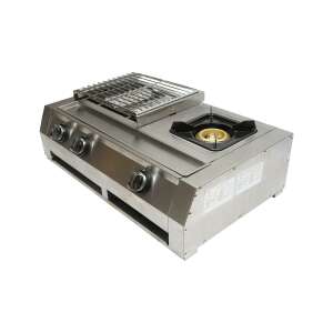 Breckner portable camping stove with grill, 2 in 1, angled view - Garden