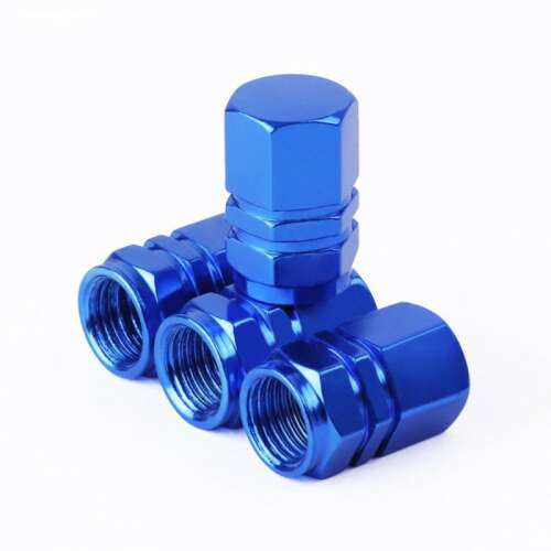 Set of 4 blue aluminum valve caps for car, motorcycle, bicycle, truck, SUV