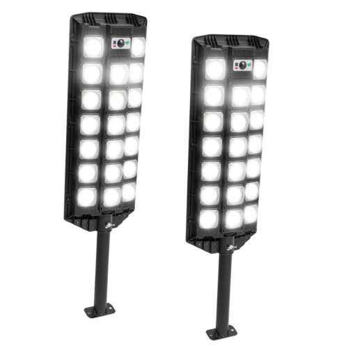 2 db Mercaton napelemes fali lámpa mozgásérzékelővel, 520 SMD LED, IP65 vízálló, 3000 lumen, 20W, fekete, 680 x 180 x 60 mm