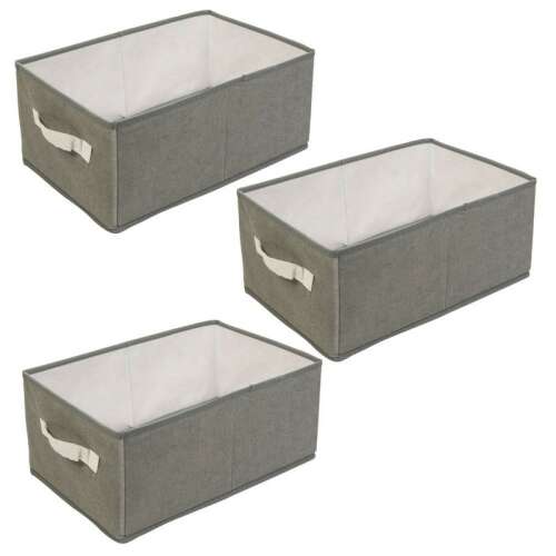 3 pack Mercaton foldable storage box with rigid side walls, gray, 39 x 24 x 17 cm