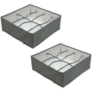 2 pack Mercaton foldable drawer organizer with 8 compartments, grey, for underwear, socks, and other small items - Storage Box & Basket