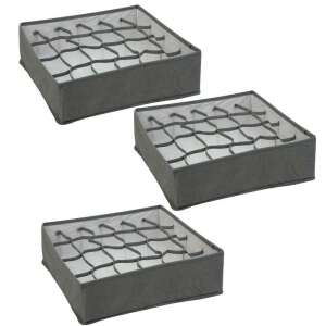 3 pack Mercaton foldable drawer organizer with 24 compartments for storing accessories, rigid side walls, max. 6 kg, 32 x 32 x 11 cm, grey - Storage Box & Basket