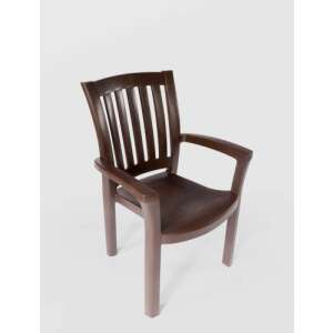 Brown plastic garden chair with armrests - Sterk