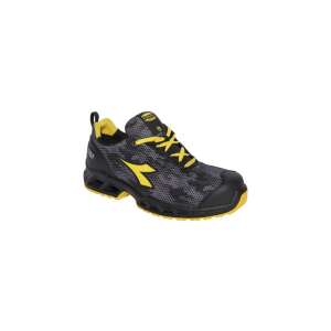 Pantofi de siguranță Diadora Utility Shark Stable Impact Low S3 SRC ESD, negru cu accente galbene, vedere din lateral - Încălțăminte de siguranță