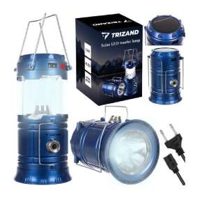 Trizand 3 az 1-ben napelemes LED kemping lámpa, zseblámpa és power bank, kék - Trizand