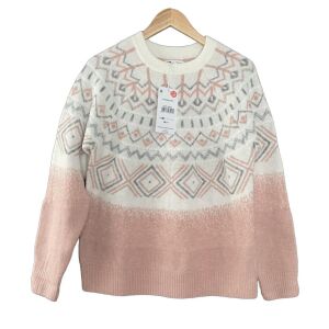 Sinsay oversize női pulóver geometriai mintával, rózsaszín és fehér - Női pulóver