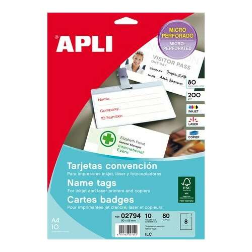 APLI 90x55 mm Mikroperforált névjegykártya, 200 g, 10 lap