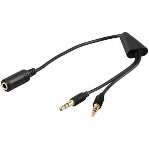 Goobay 3.5mm-es audio szétválasztó kábel, 15cm, fekete, 1 nőstény 2 hím - Goobay