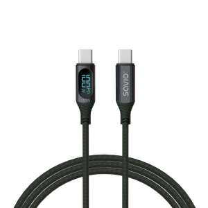 Kábel Savio CL-174 USB-C na USB-C 100W s digitálnym displejom, čierny, 1 meter - USB káble
