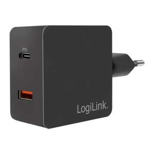 LogiLink PA0220 18W Dual-USB-Ladegerät mit USB-C und USB-A Anschlüssen, schwarz - Logilink