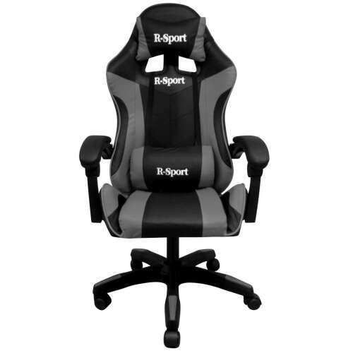 R-Sport gamer szék, fekete-szürke színben, állítható háttámlával és deréktámasz