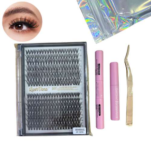 Sada umělých řas 2 v 1 s lepidlem a fixačním prostředkem, odstraňovačem lepidla, pinzetou – 30D+40D – 240 ks Q004