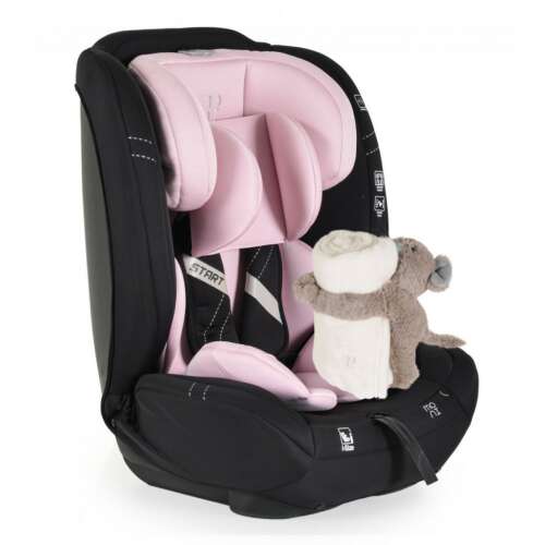 Moni Start i-Size autósülés fekete és rózsaszín színben, plüss játékkal és takaróval